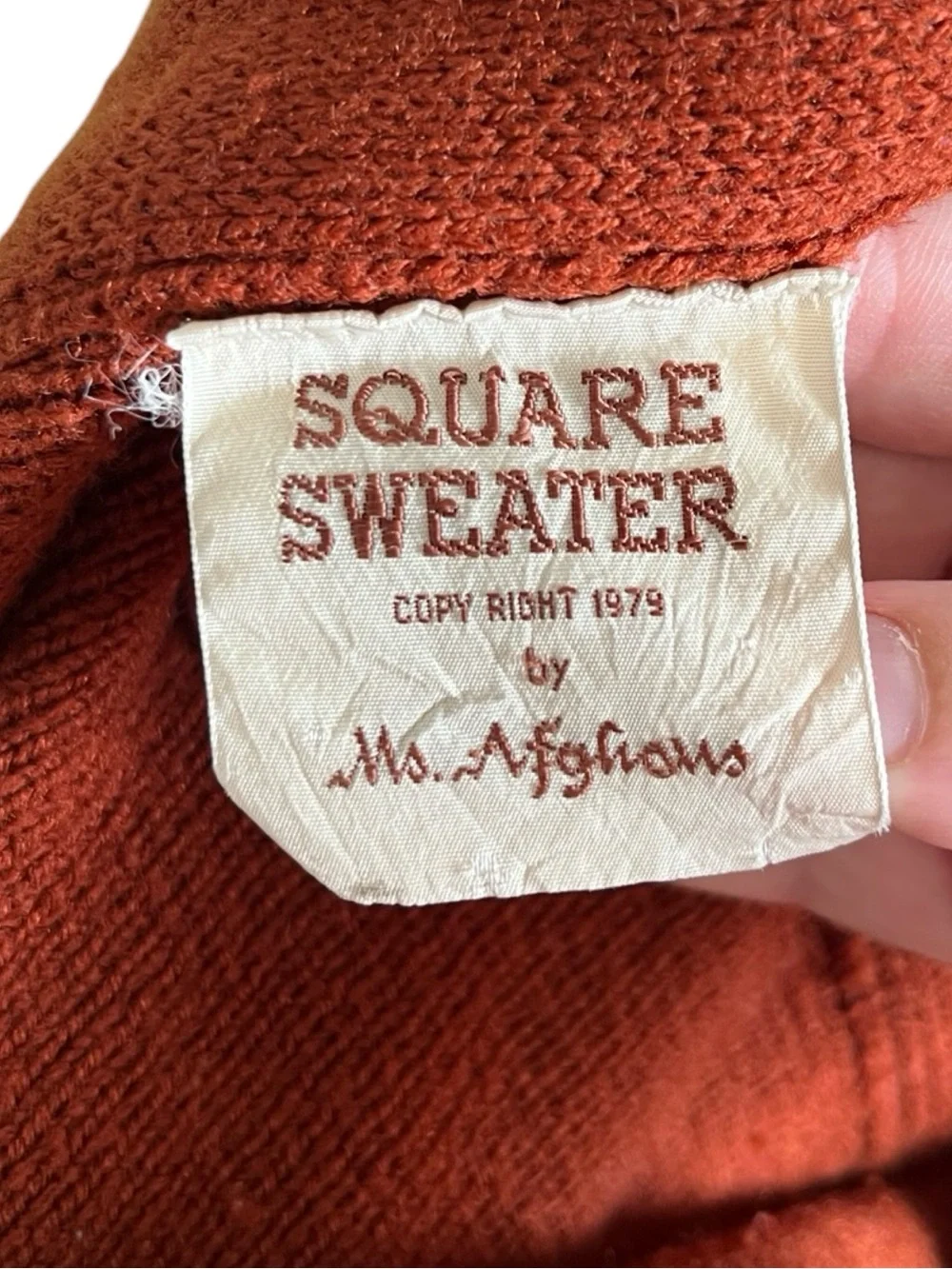Vintage 70s Cover Your Lover Afghan Throw Blanket Novelty Knit Burnt Orange